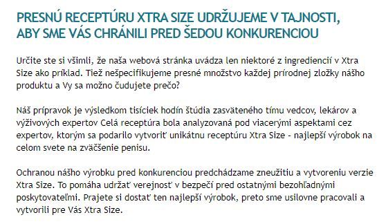 XtraSize - výrobce nebo distributor o složení tablet, informace z obchodu